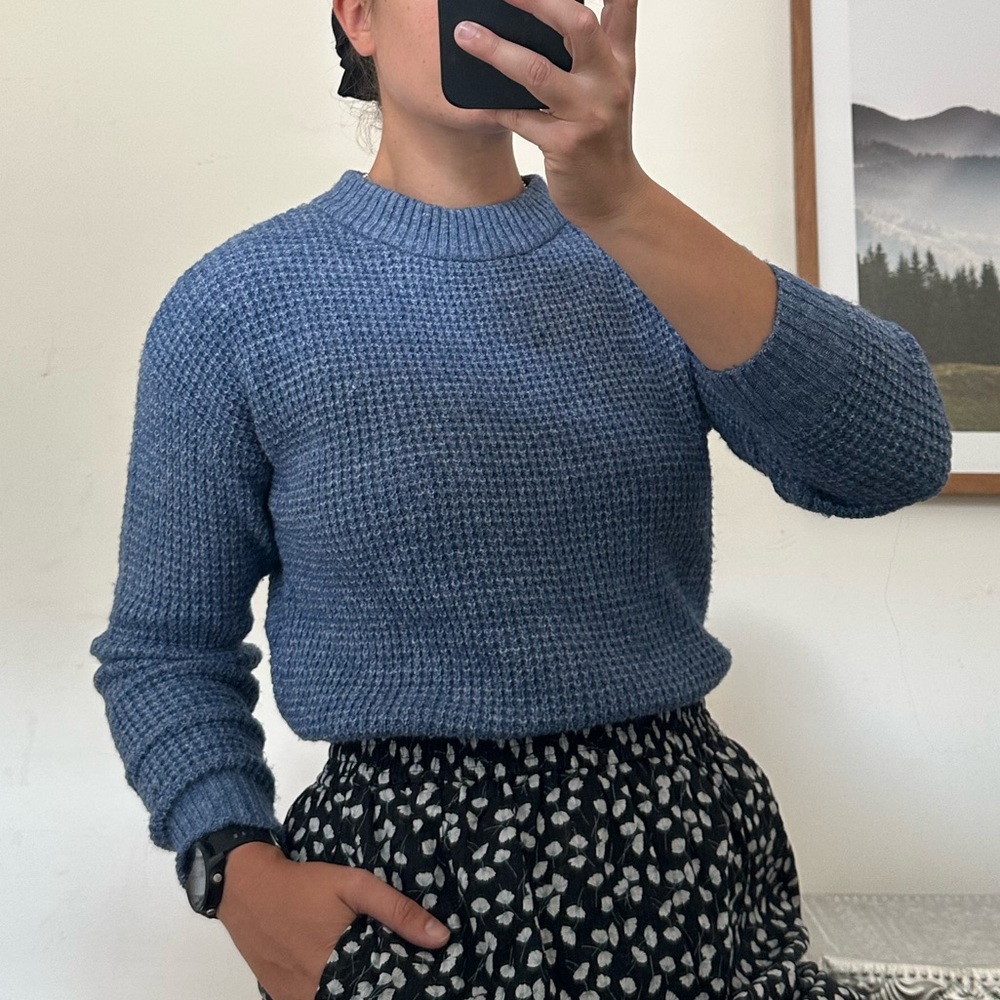 For The Republic Men's Textured Blue Crewneck Sweater